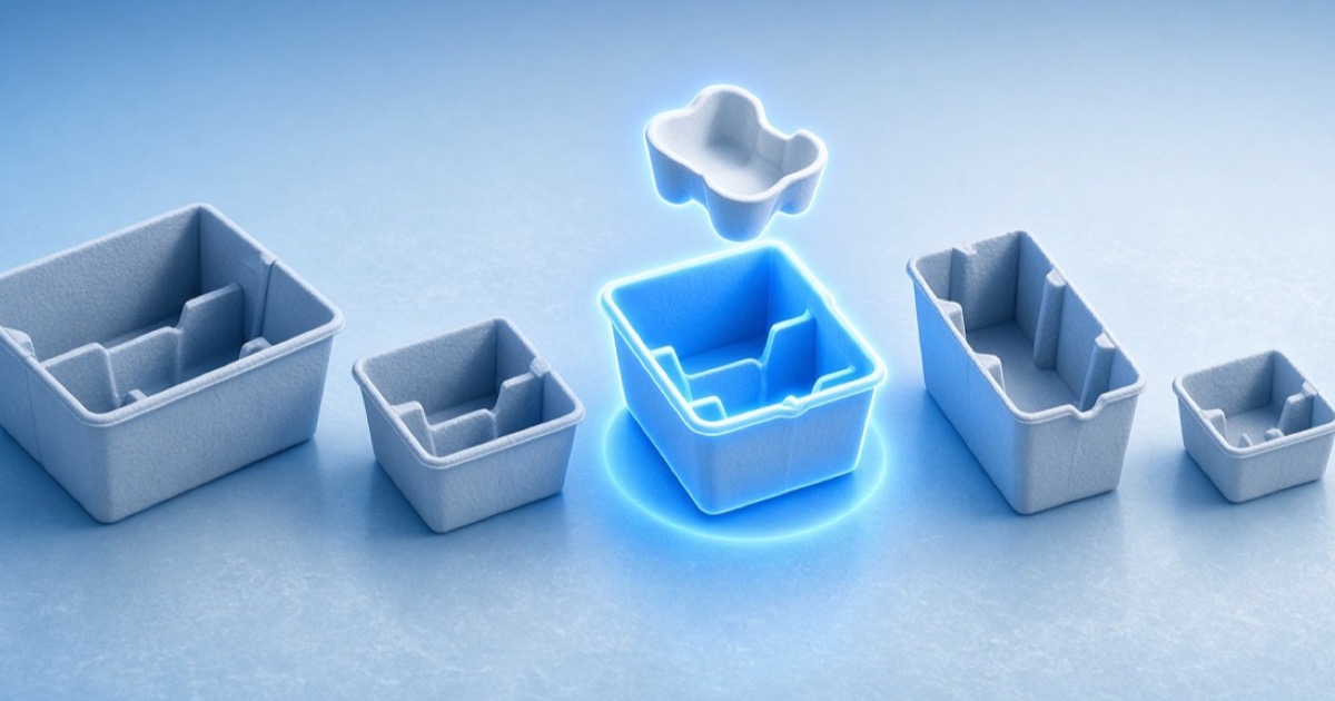 Several carton sizes with one highlighted as the automatically chosen shipping box
