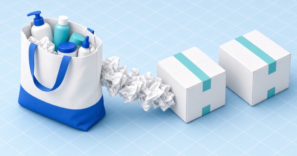One order of mixed products splitting into two sealed shipping cartons