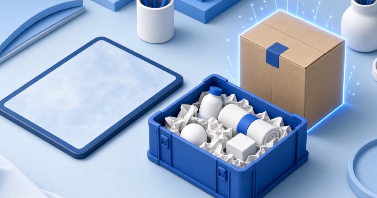 Order packing workspace with a recommended carton beside mixed line items